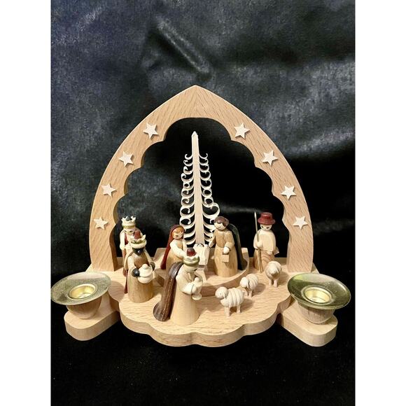Nativity Scene Candlestick Holder Made By Erzgebirge Handmade in Germany Vintage